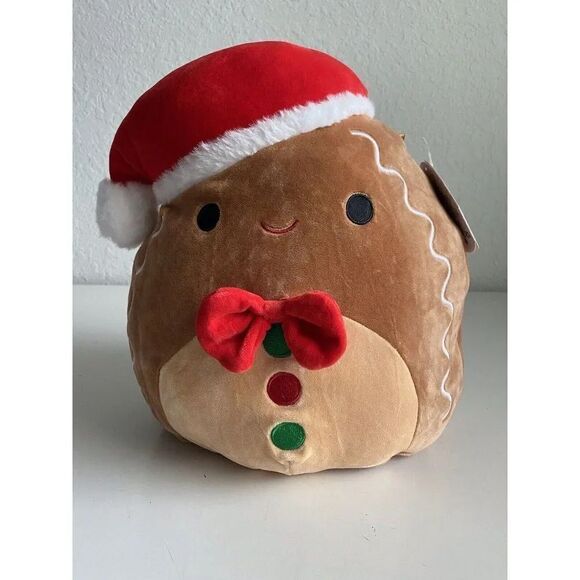 Squishmallow Christmas 12" Jordan The Gingerbread Plush Toy Red Bow NEW - Picture 1 of 9